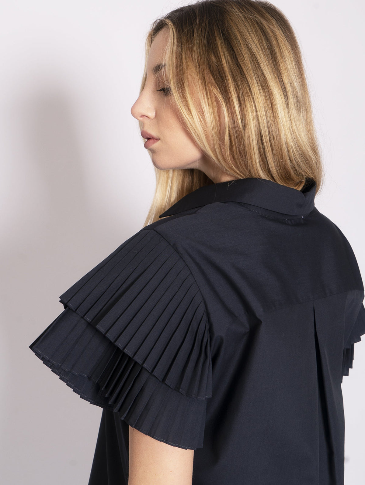 2026 New Arrival Camicia con Maniche Plissé Blu