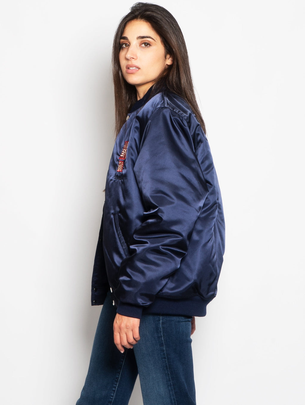 2026 New Arrival Bomber Ricamo Tigre in Acetato Blu