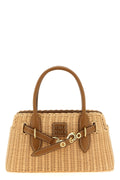 2026 New Arrival aventure braided wicker and smooth leather handbag