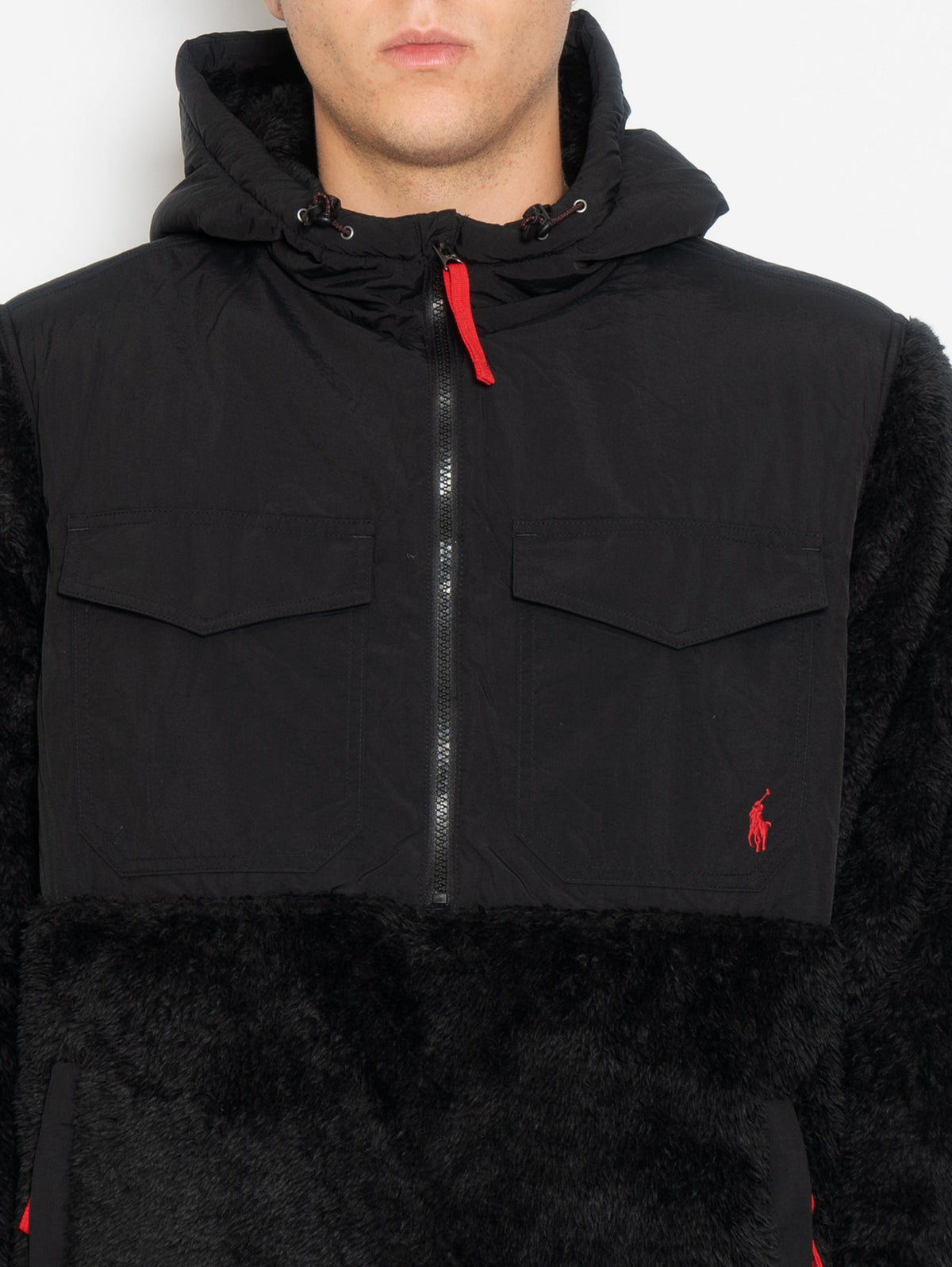2026 New Arrival Felpa in Pile con Cappuccio e Mezza Zip Nero