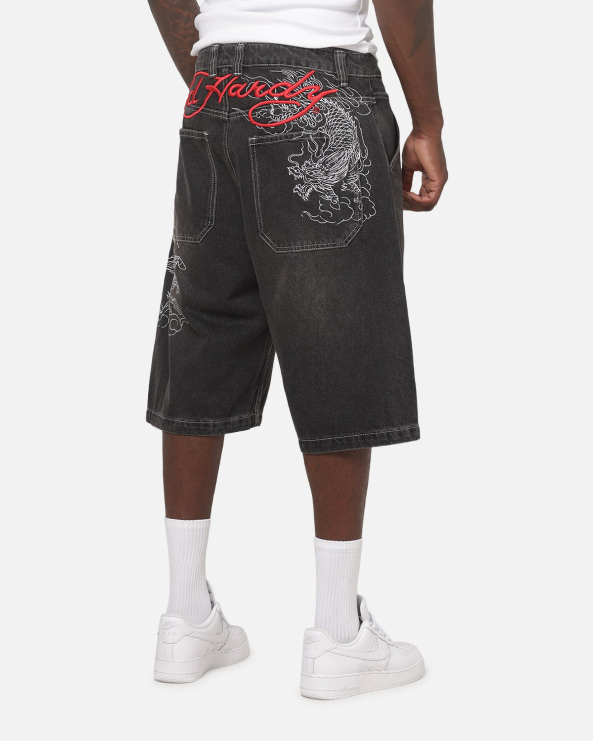 New Products Ed Hardy Dragon Jorts Washed Black