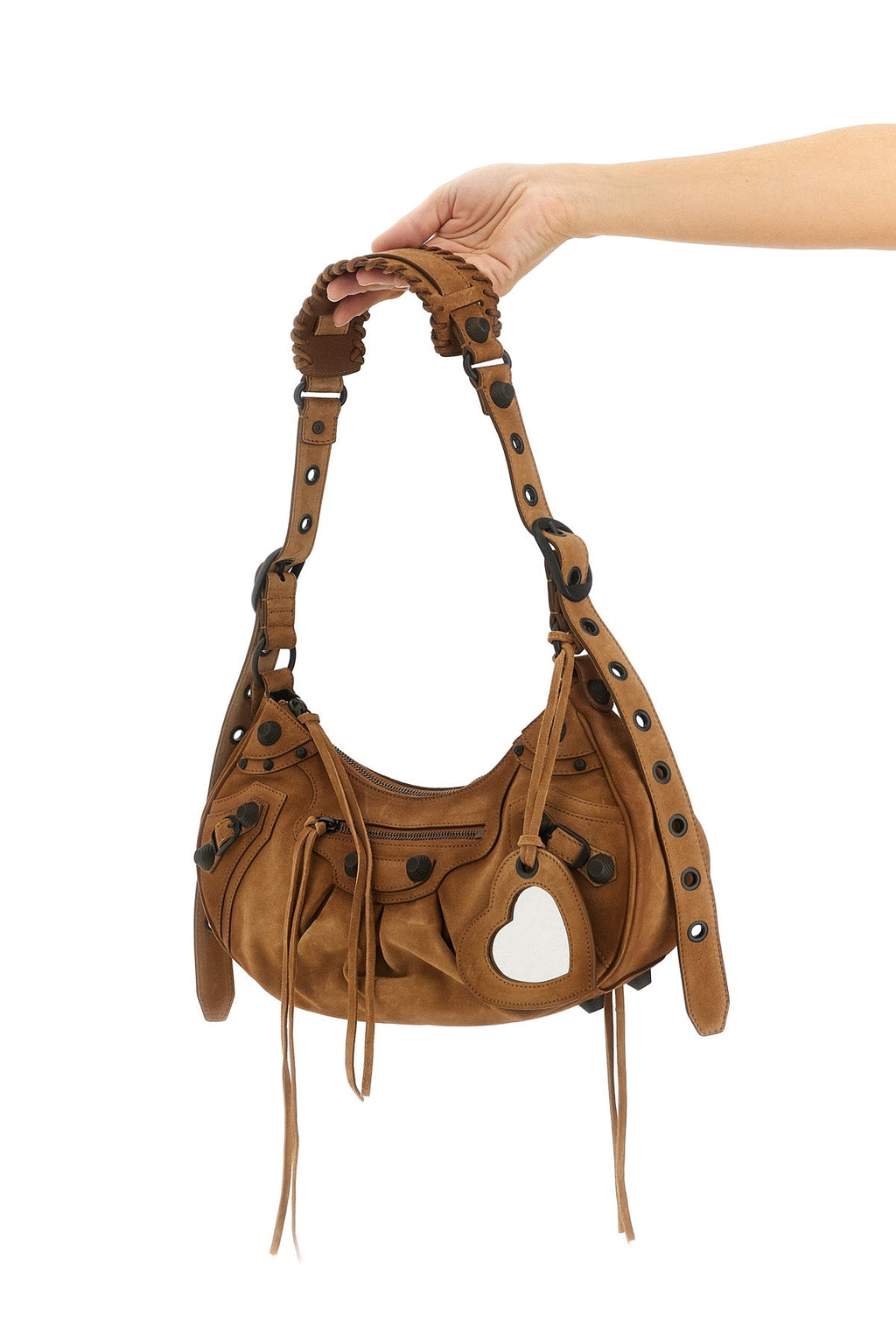 2026 New Arrival le cagole s crescent-effect suede shoulder bag