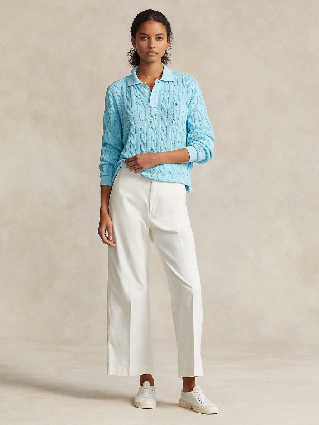 2026 New Arrival Polo Maniche Lunghe a Trecce Boxy Fit Blu