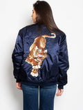 2026 New Arrival Bomber Ricamo Tigre in Acetato Blu