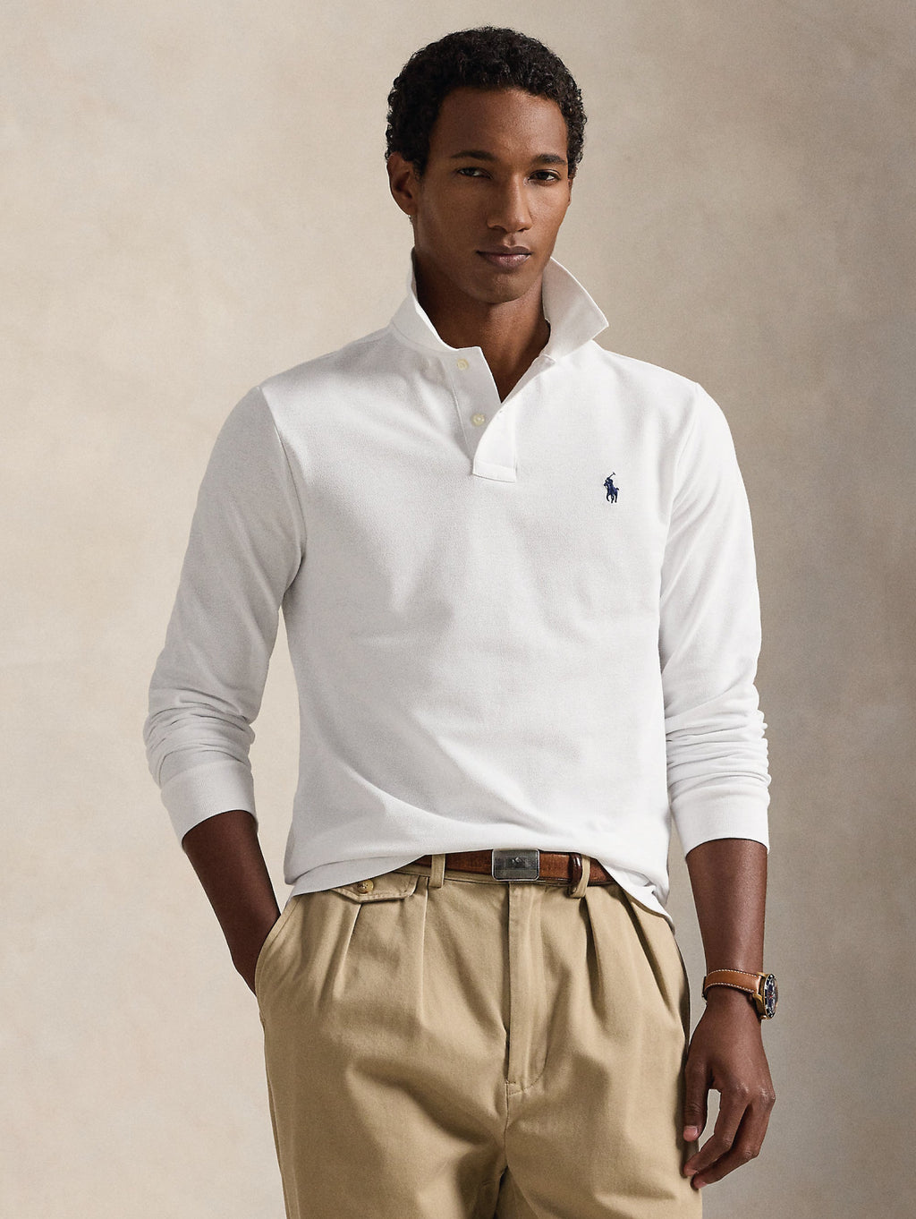 2026 New Arrival Polo Manica Lunga Custom Slim Fit Bianca