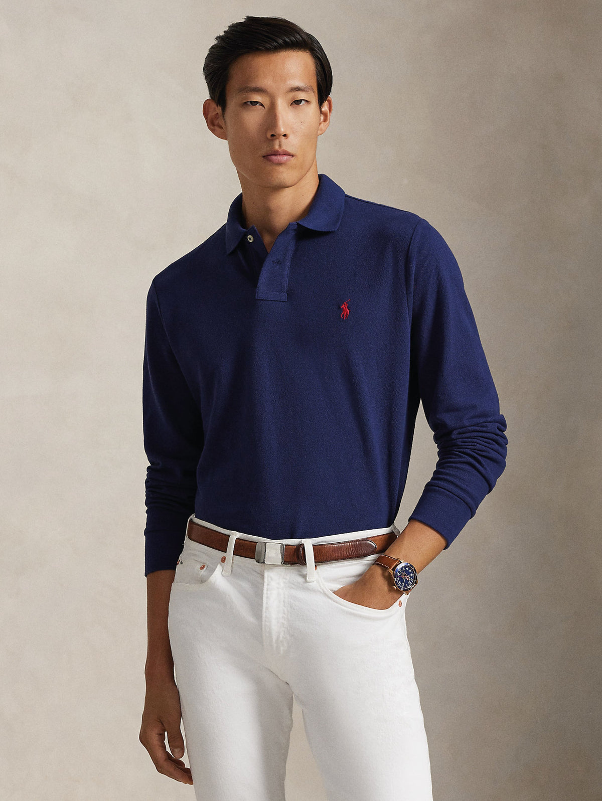 2026 New Arrival Polo Manica Lunga Custom Slim Fit Blu