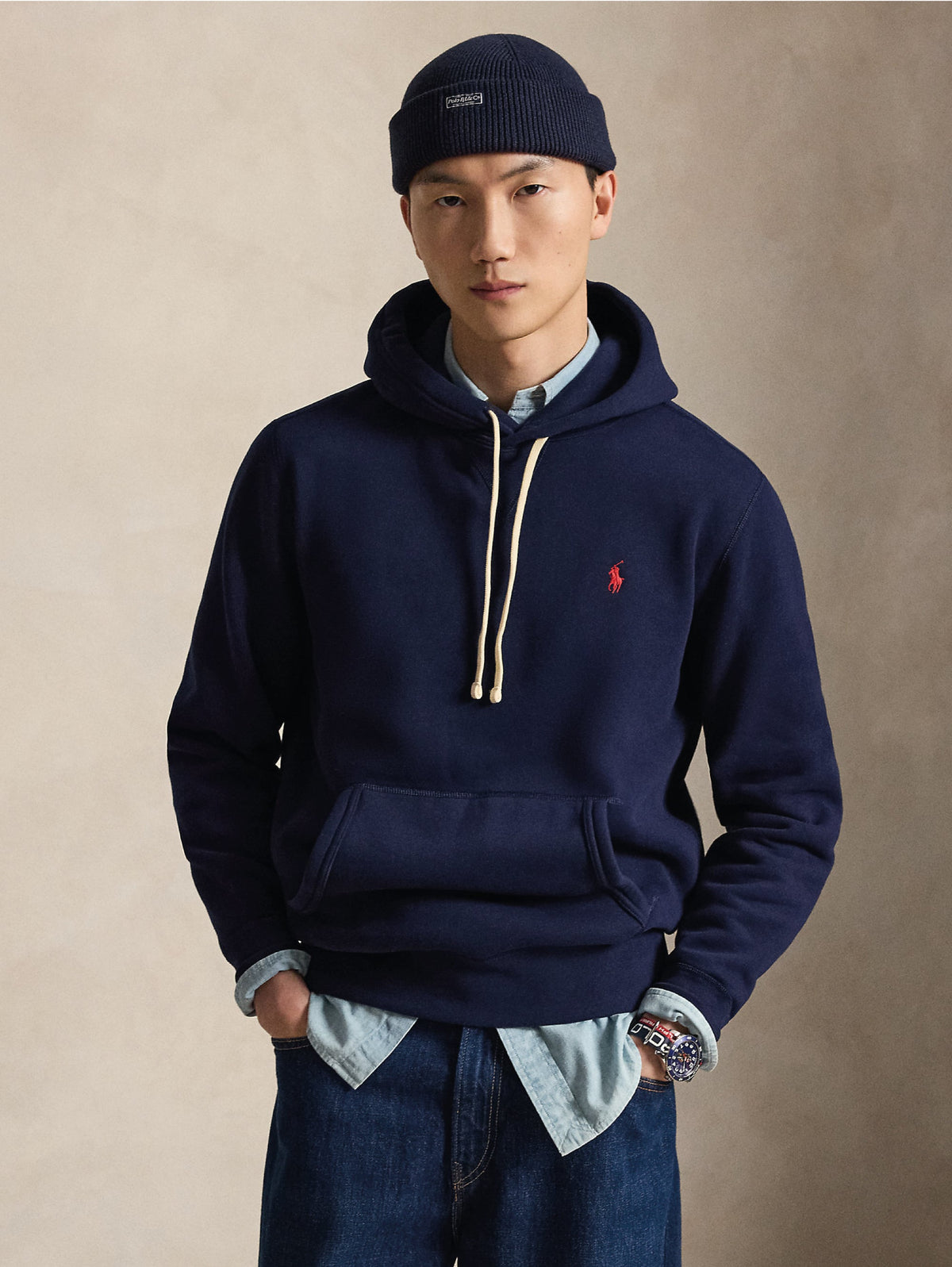 2026 New Arrival Felpa con Cappuccio in Misto Cotone Blu Navy