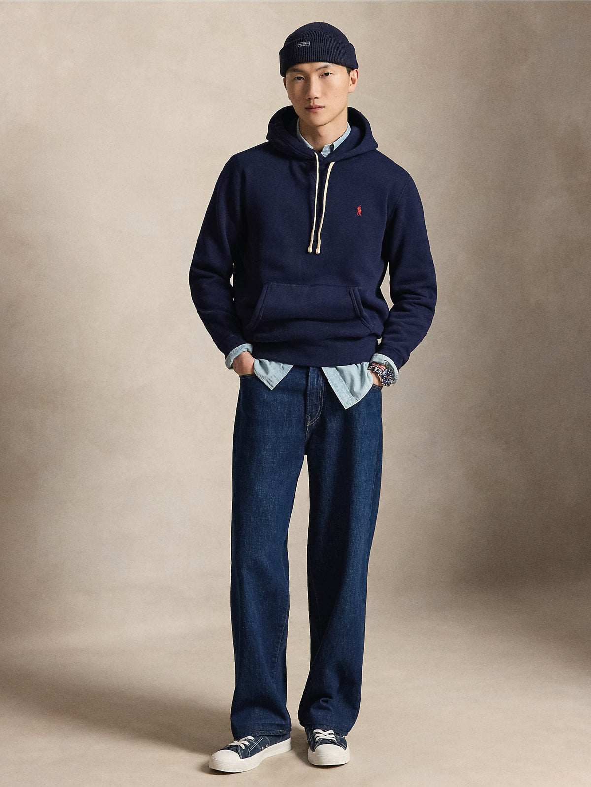 2026 New Arrival Felpa con Cappuccio in Misto Cotone Blu Navy