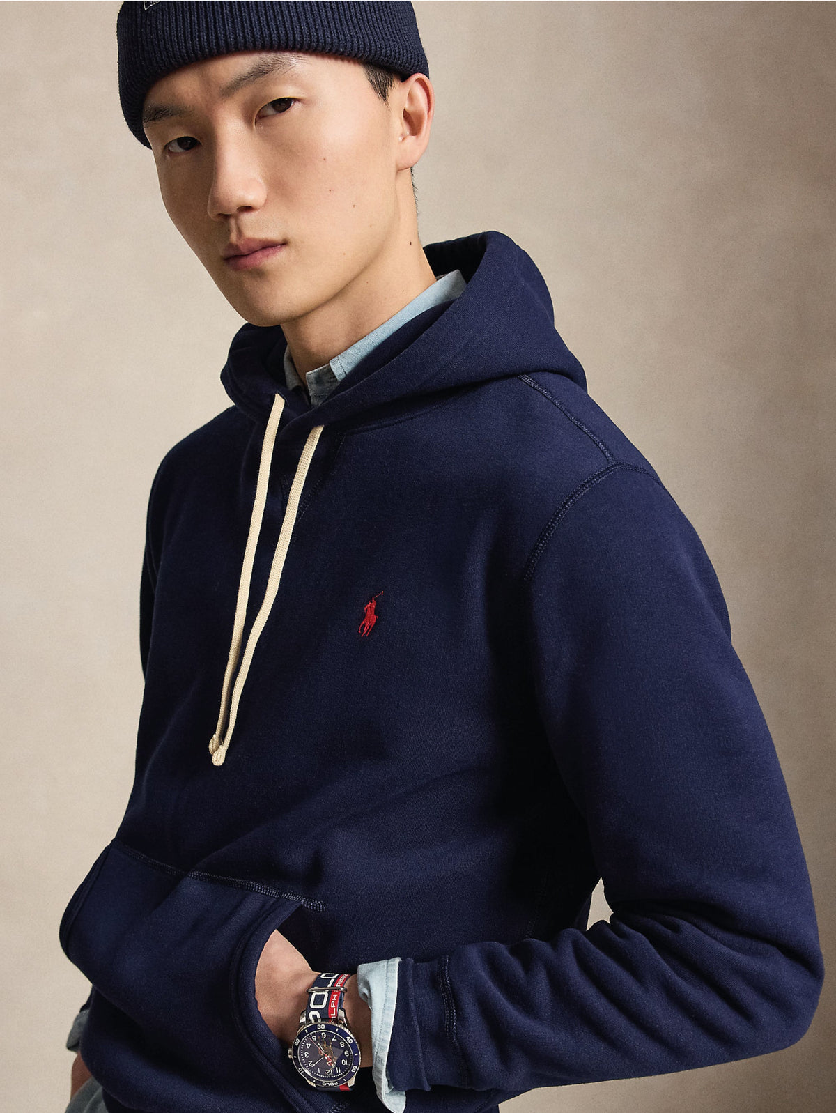 2026 New Arrival Felpa con Cappuccio in Misto Cotone Blu Navy