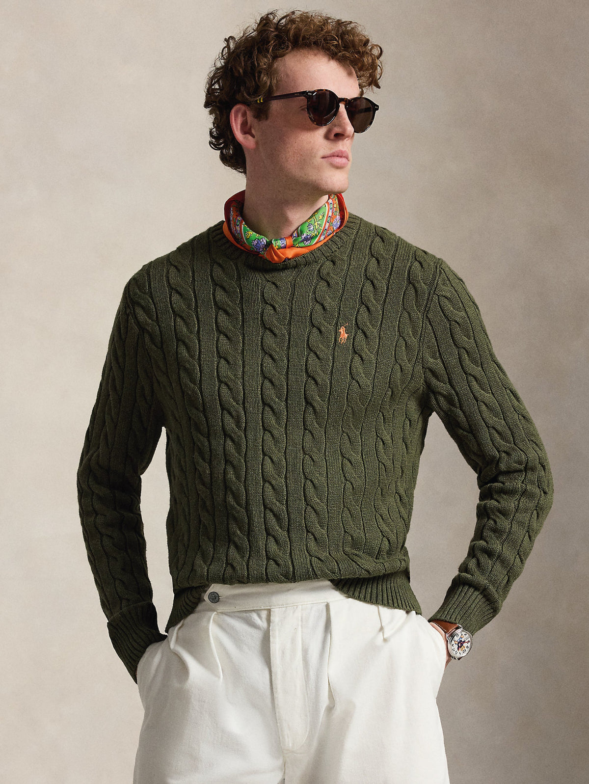 2026 New Arrival Maglia in Cotone a Trecce Verde Militare