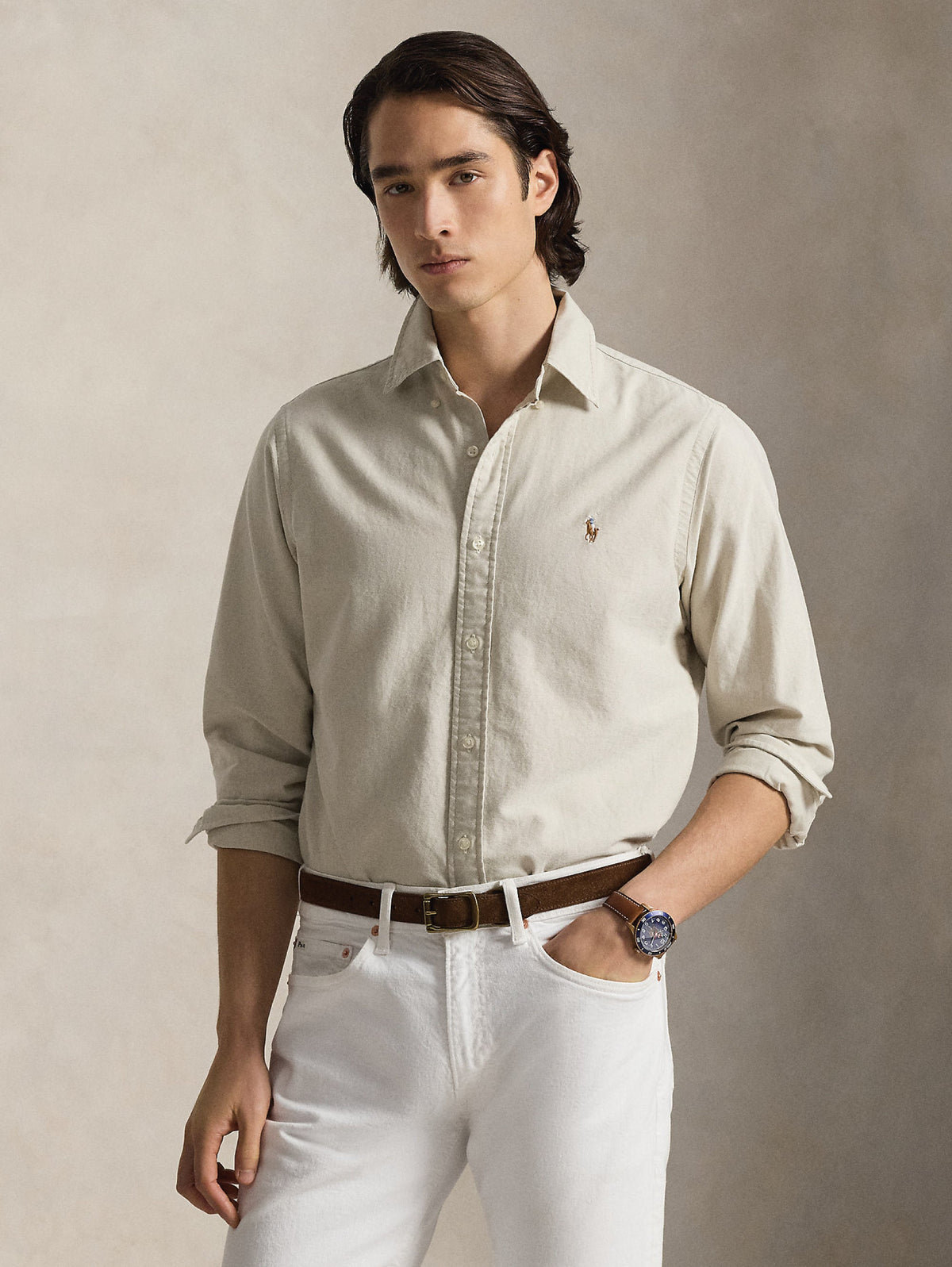 2026 New Arrival Camicia in Cotone Oxford  Slim Fit Beige