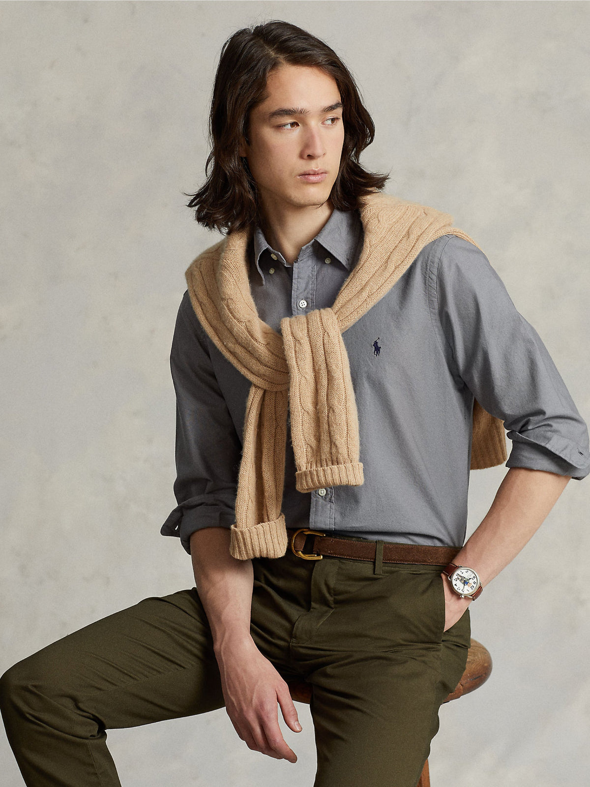 2026 New Arrival Camicia in Cotone Oxford Slim Filt Grigia