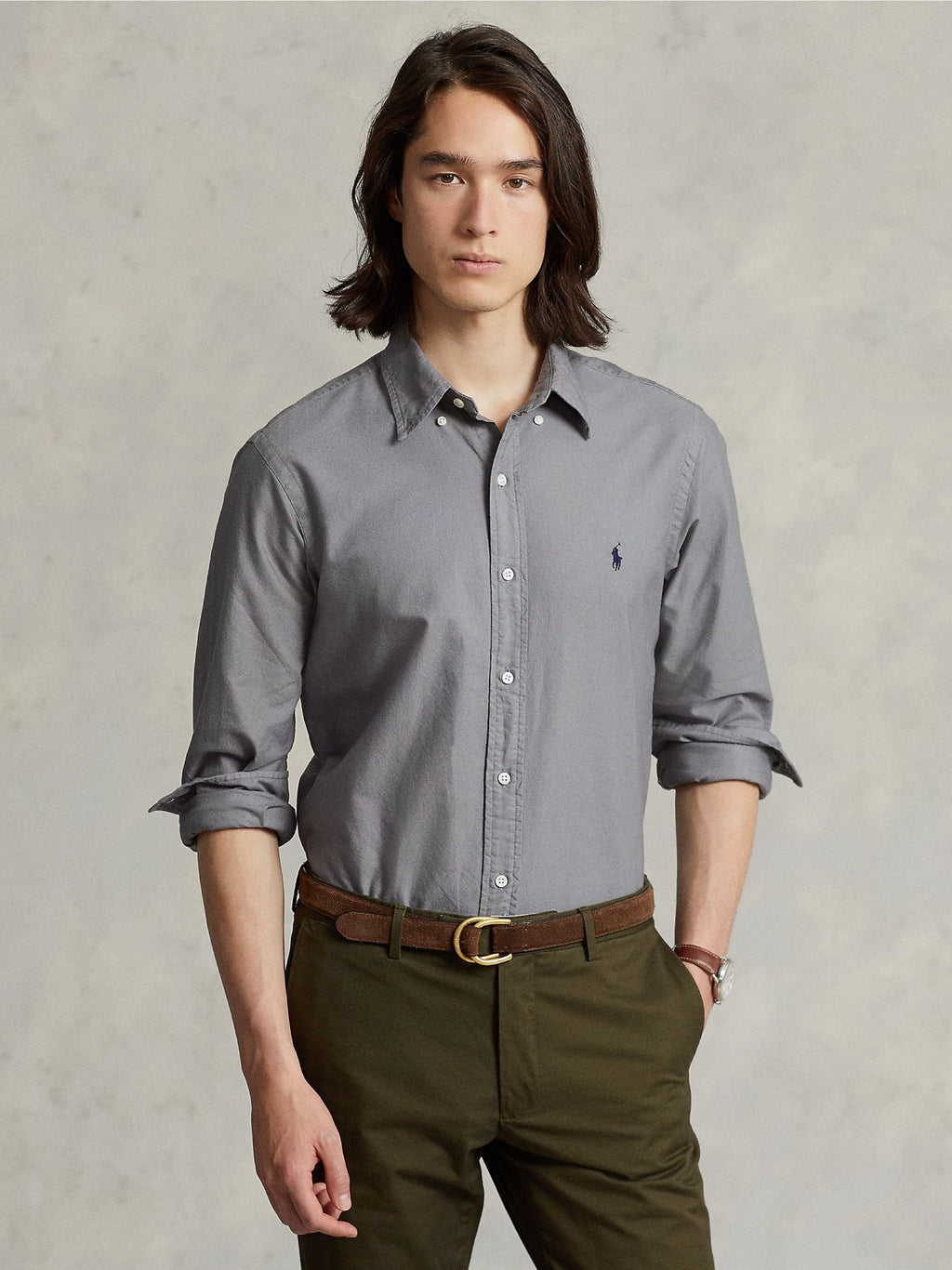 2026 New Arrival Camicia in Cotone Oxford Slim Filt Grigia