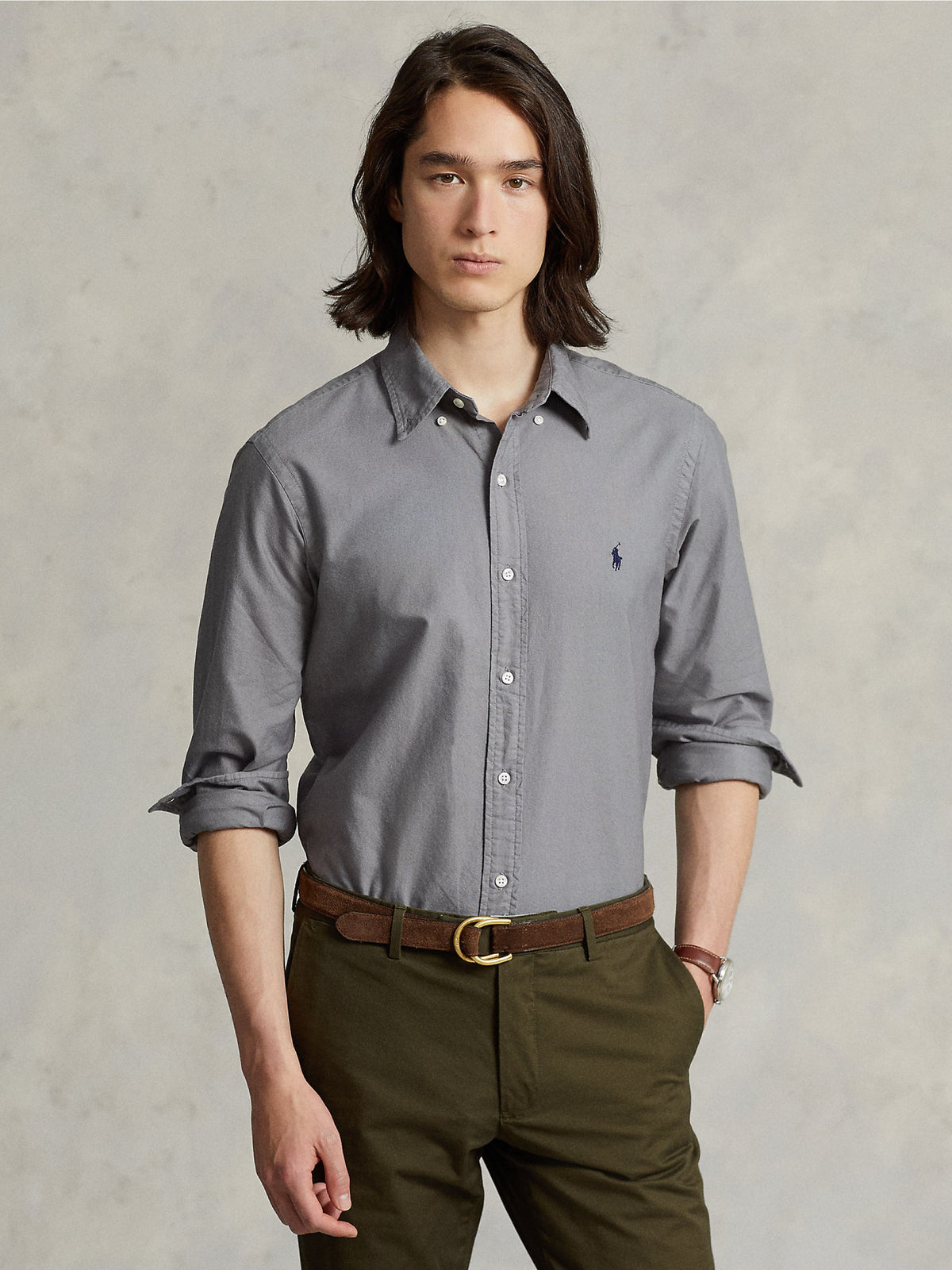2026 New Arrival Camicia in Cotone Oxford Slim Filt Grigia