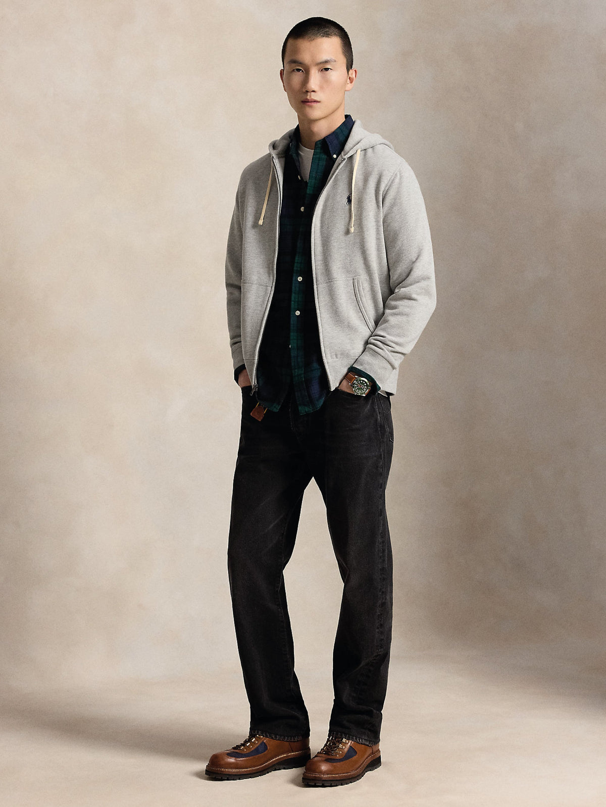 2026 New Arrival Felpa Full zip in Misto Cotone con Cappuccio Grigio