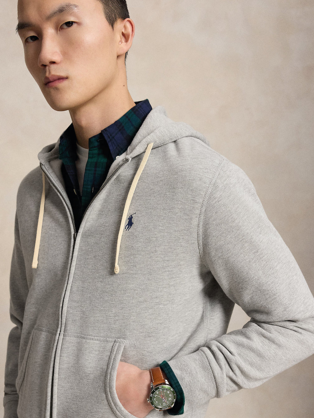 2026 New Arrival Felpa Full zip in Misto Cotone con Cappuccio Grigio