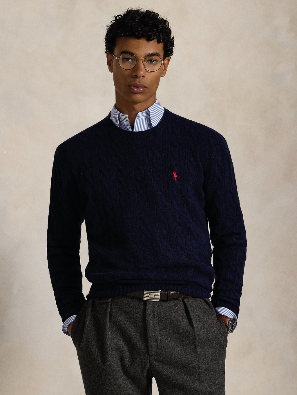 2026 New Arrival Maglia Girocollo in Misto Cashmere a Trecce Blu