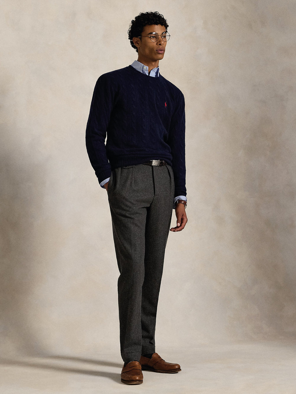 2026 New Arrival Maglia Girocollo in Misto Cashmere a Trecce Blu