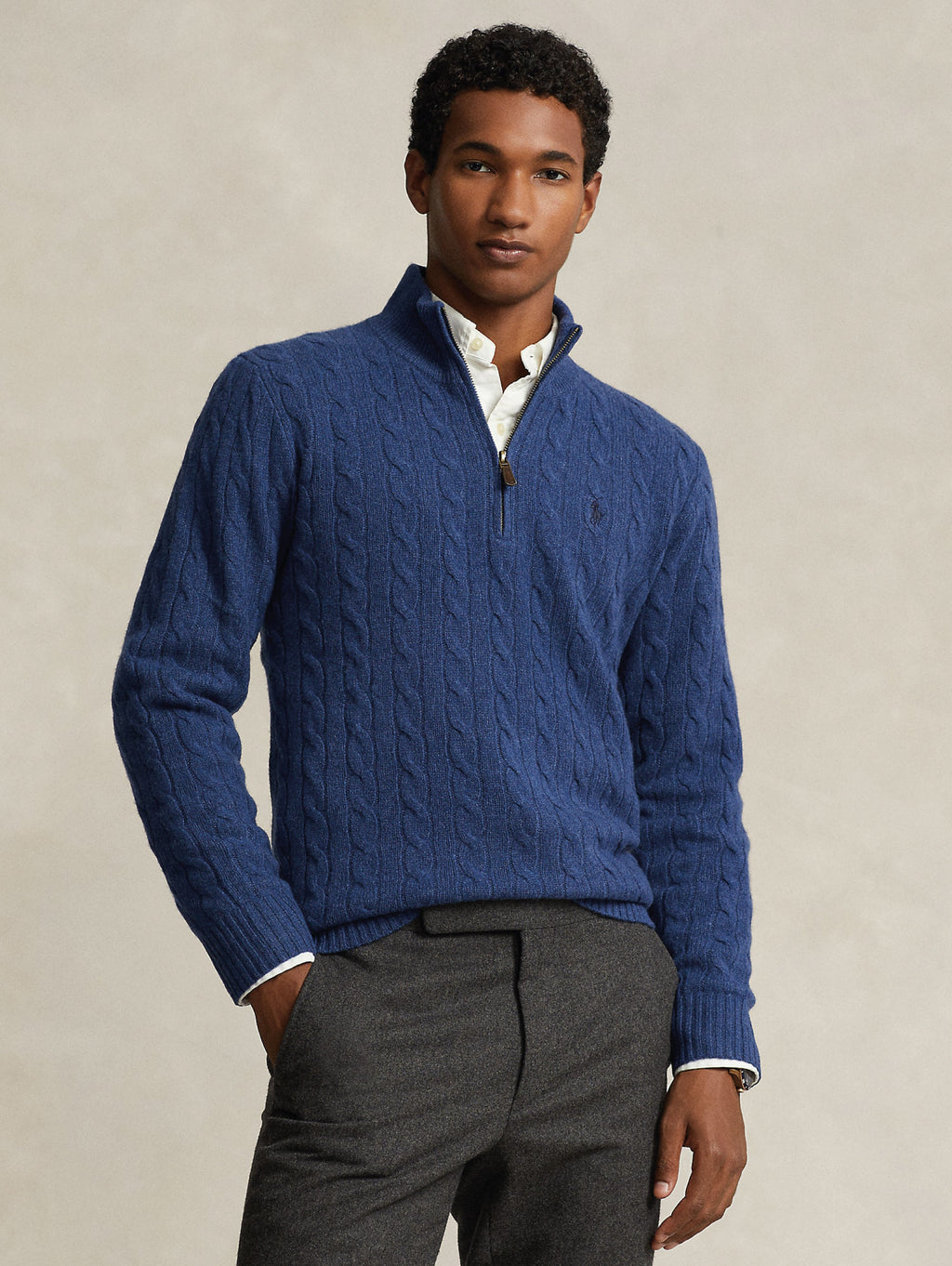 2026 New Arrival Maglia Mezza Zip a Trecce Blu