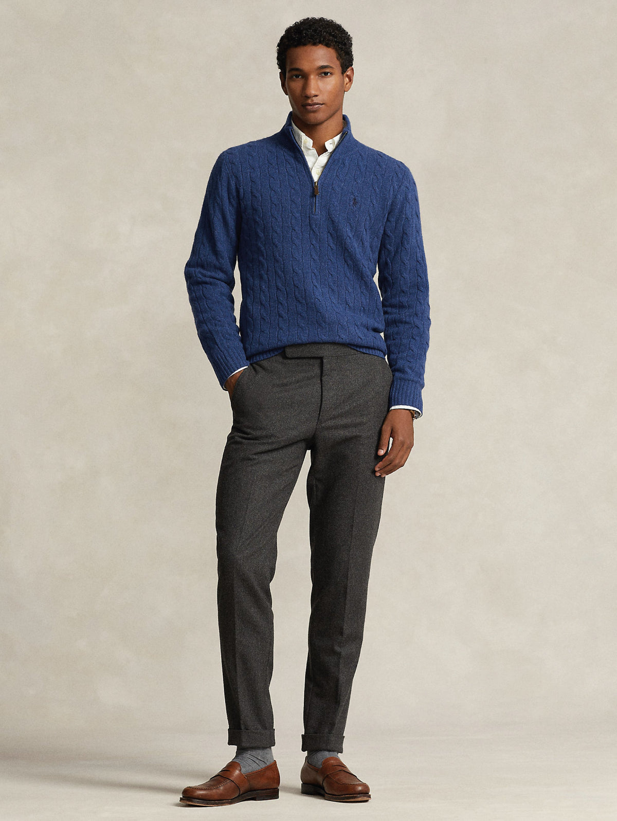 2026 New Arrival Maglia Mezza Zip a Trecce Blu