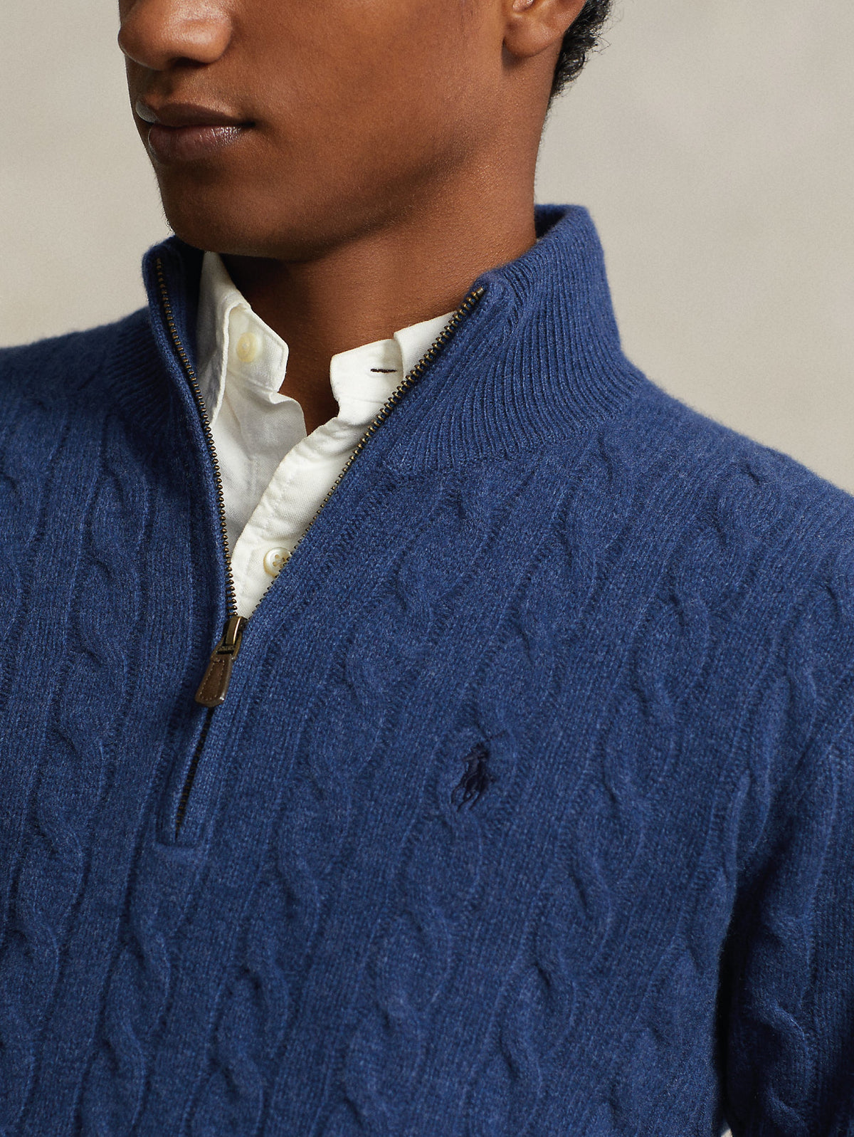 2026 New Arrival Maglia Mezza Zip a Trecce Blu
