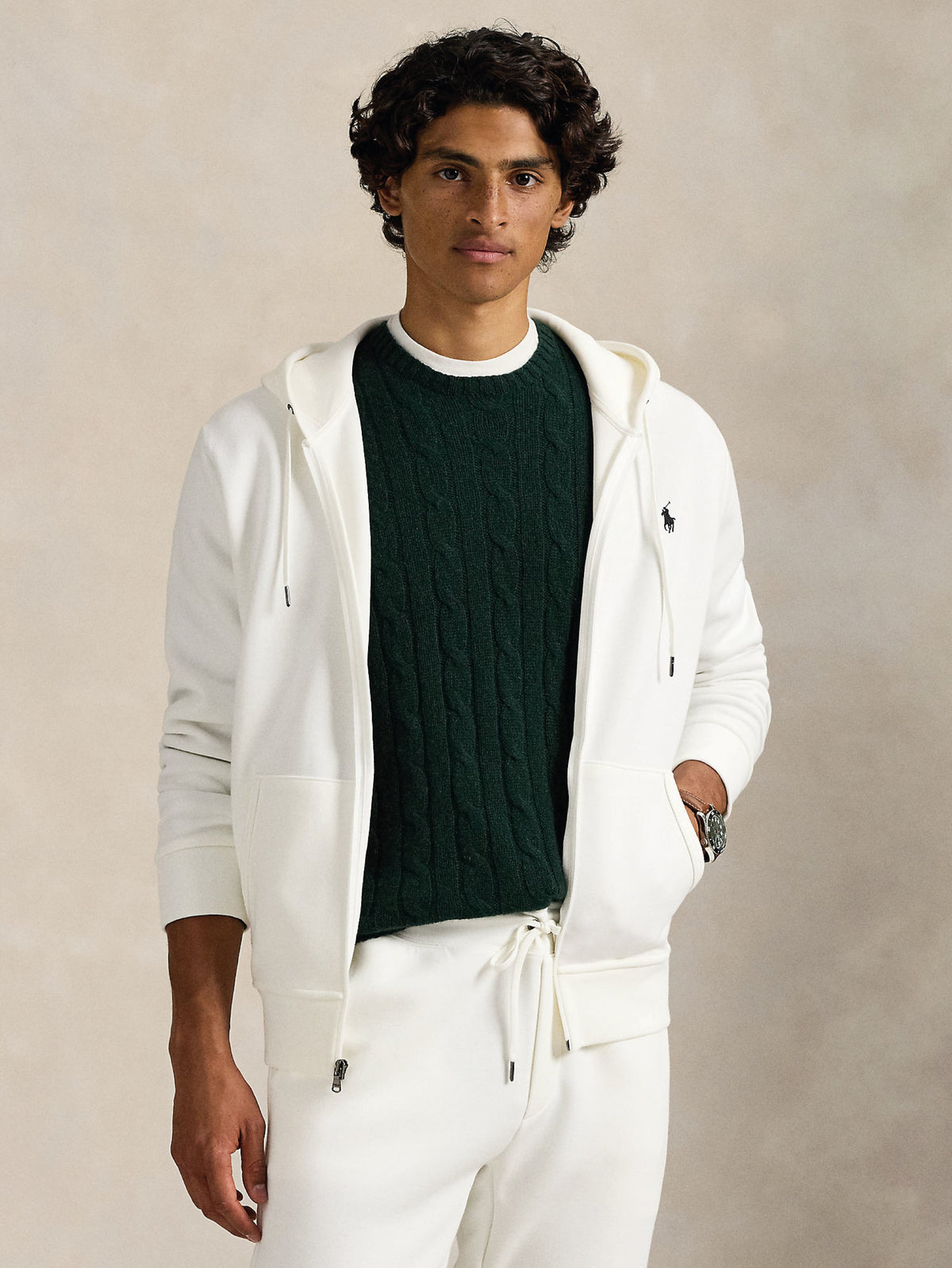 2026 New Arrival Felpa con Cappuccio e Zip in Maglia Doppia Bianco