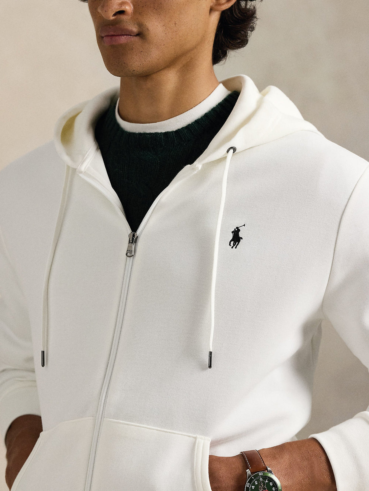 2026 New Arrival Felpa con Cappuccio e Zip in Maglia Doppia Bianco