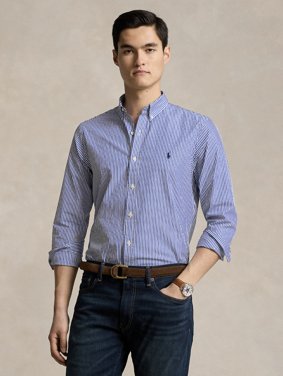2026 New Arrival Camicia in Popeline Elasticizzato a Righe Blu/Bianco