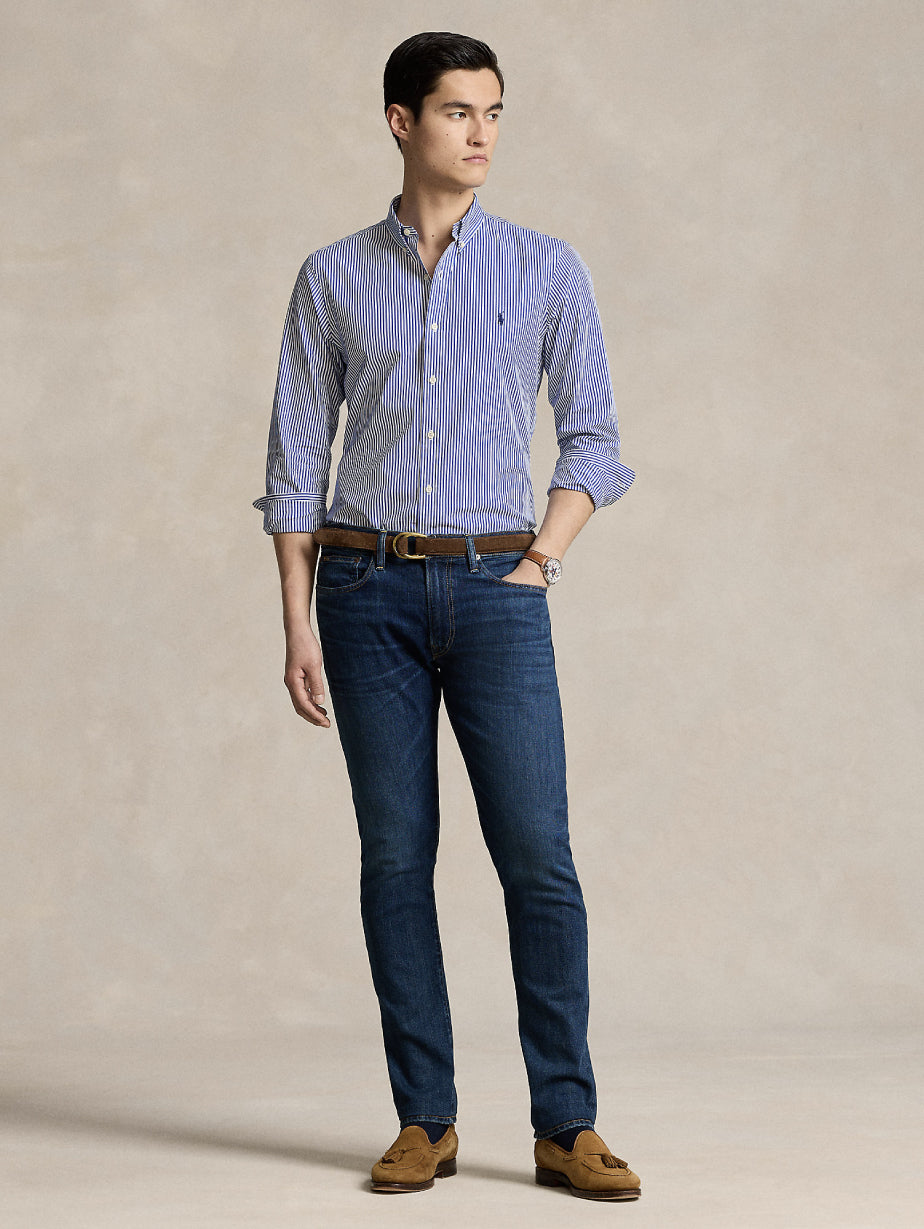 2026 New Arrival Camicia in Popeline Elasticizzato a Righe Blu/Bianco