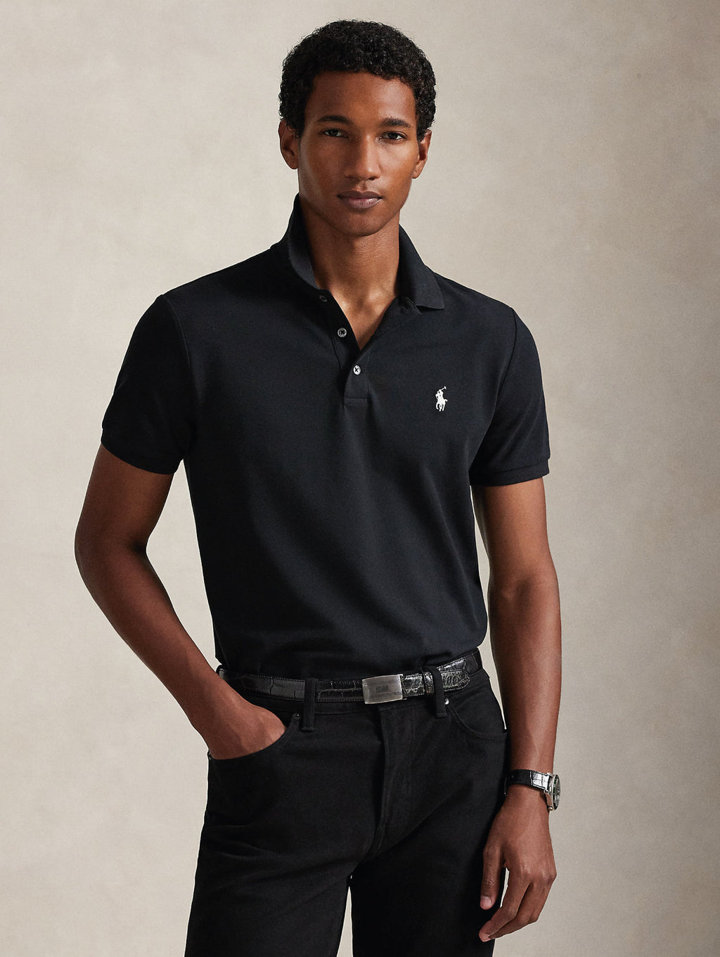 2026 New Arrival Polo in Piqué Stretch Custom Slim Fit Nero