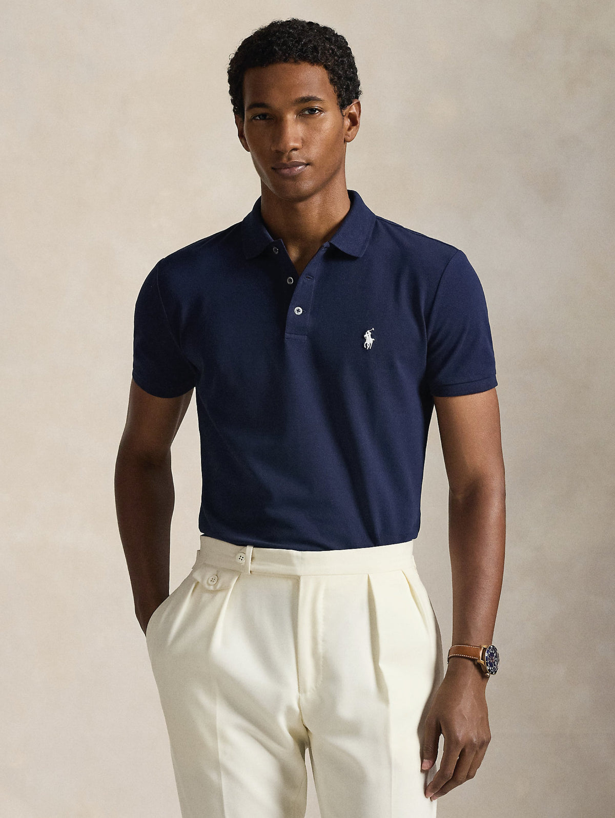 2026 New Arrival Polo in Piqué Stretch Custom Slim Fit Blu
