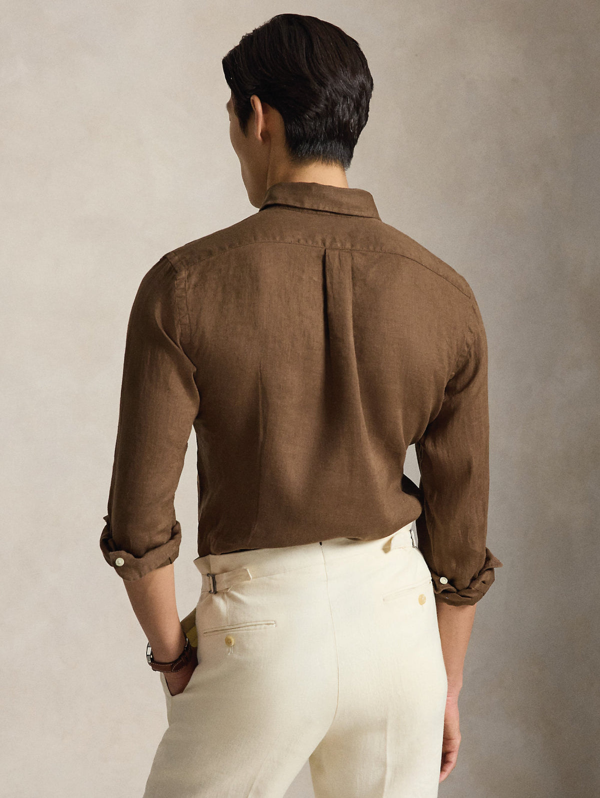 2026 New Arrival Camicia in Lino Custom Fit Marrone