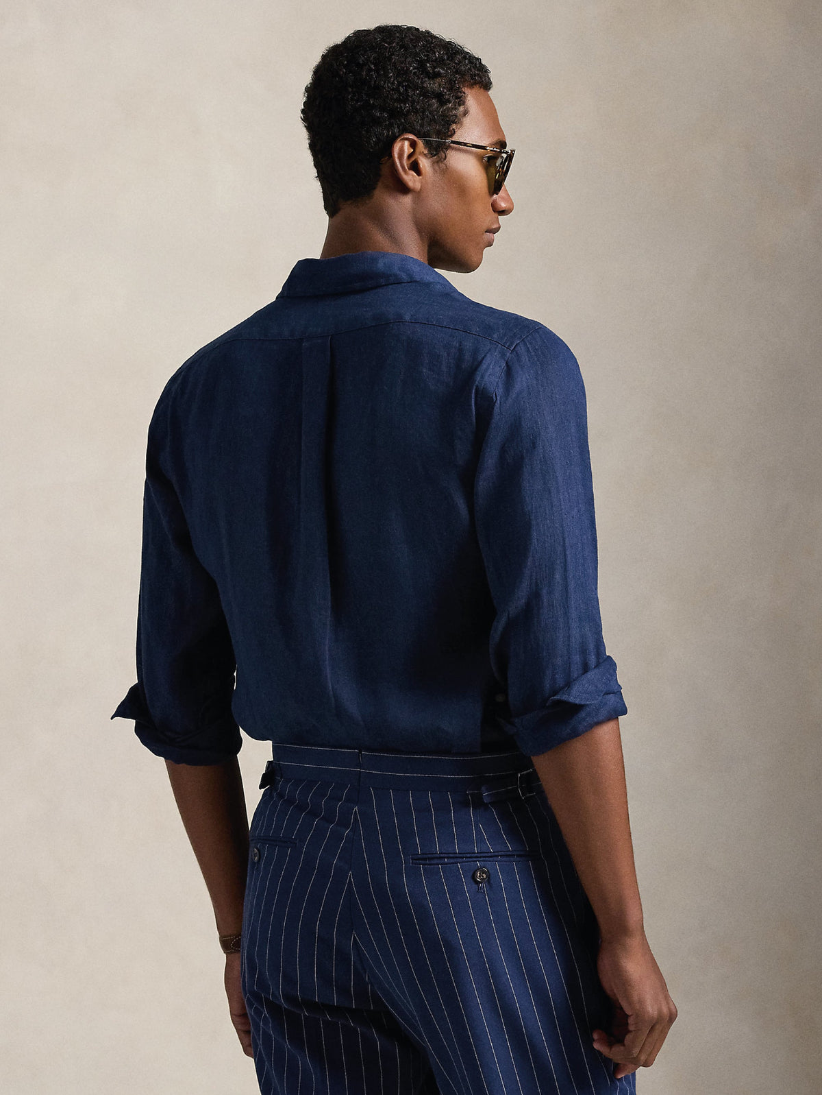 2026 New Arrival Camicia in Lino Custom Fit Blu Navy