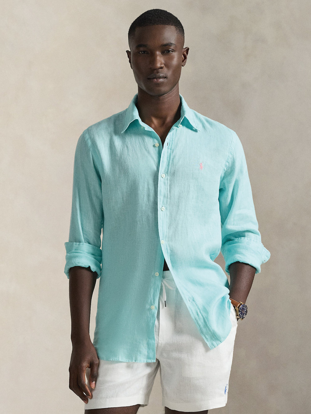 2026 New Arrival Camicia in Lino Custom Fit Verde Acqua