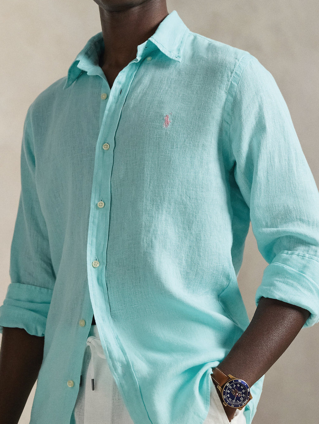 2026 New Arrival Camicia in Lino Custom Fit Verde Acqua