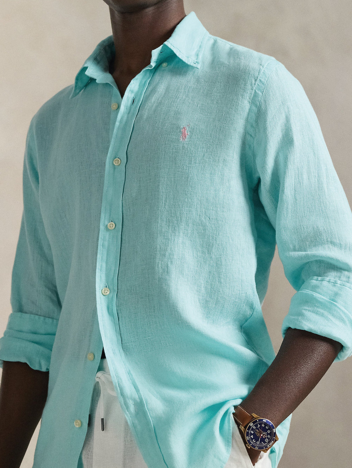 2026 New Arrival Camicia in Lino Custom Fit Verde Acqua