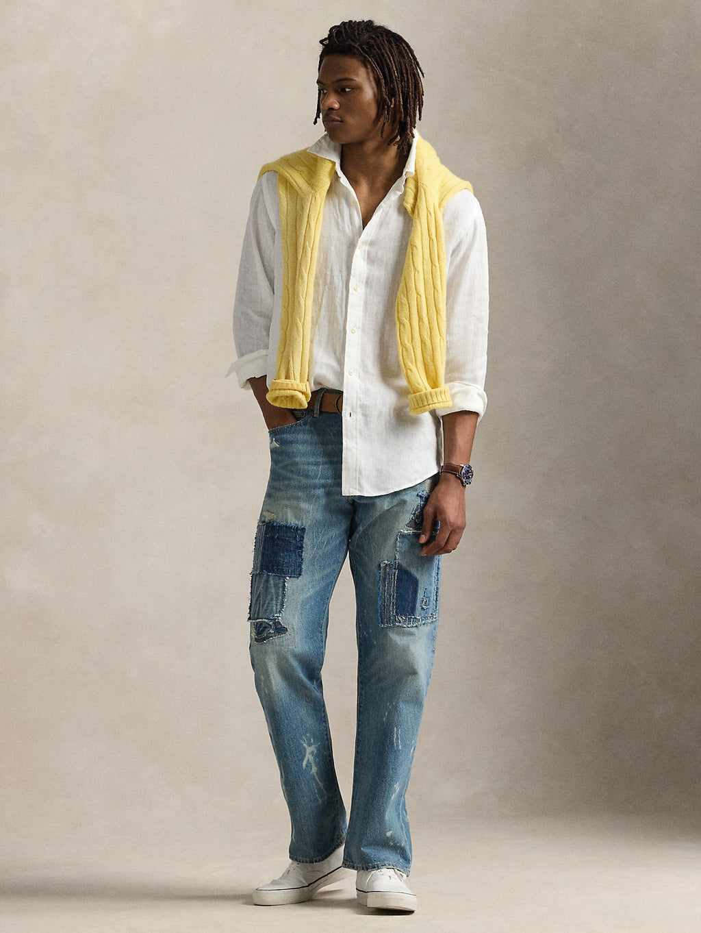 2026 New Arrival Camicia Sportiva in lino Slim Fit Bianco Ceramica