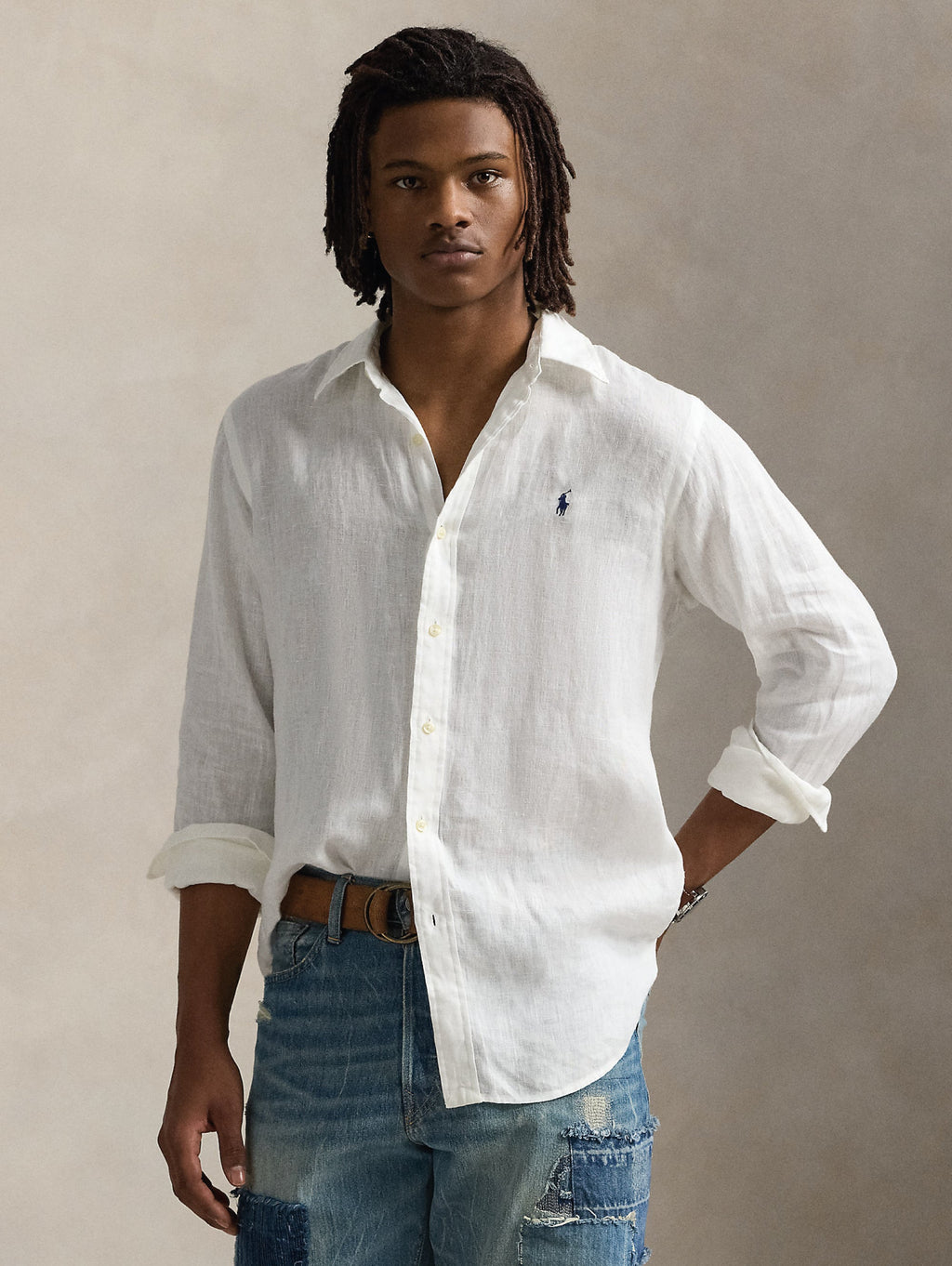 2026 New Arrival Camicia Sportiva in lino Slim Fit Bianco Ceramica