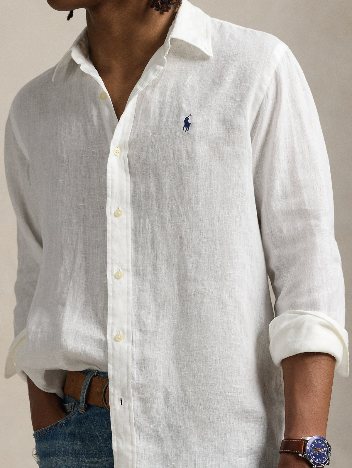 2026 New Arrival Camicia Sportiva in lino Slim Fit Bianco Ceramica