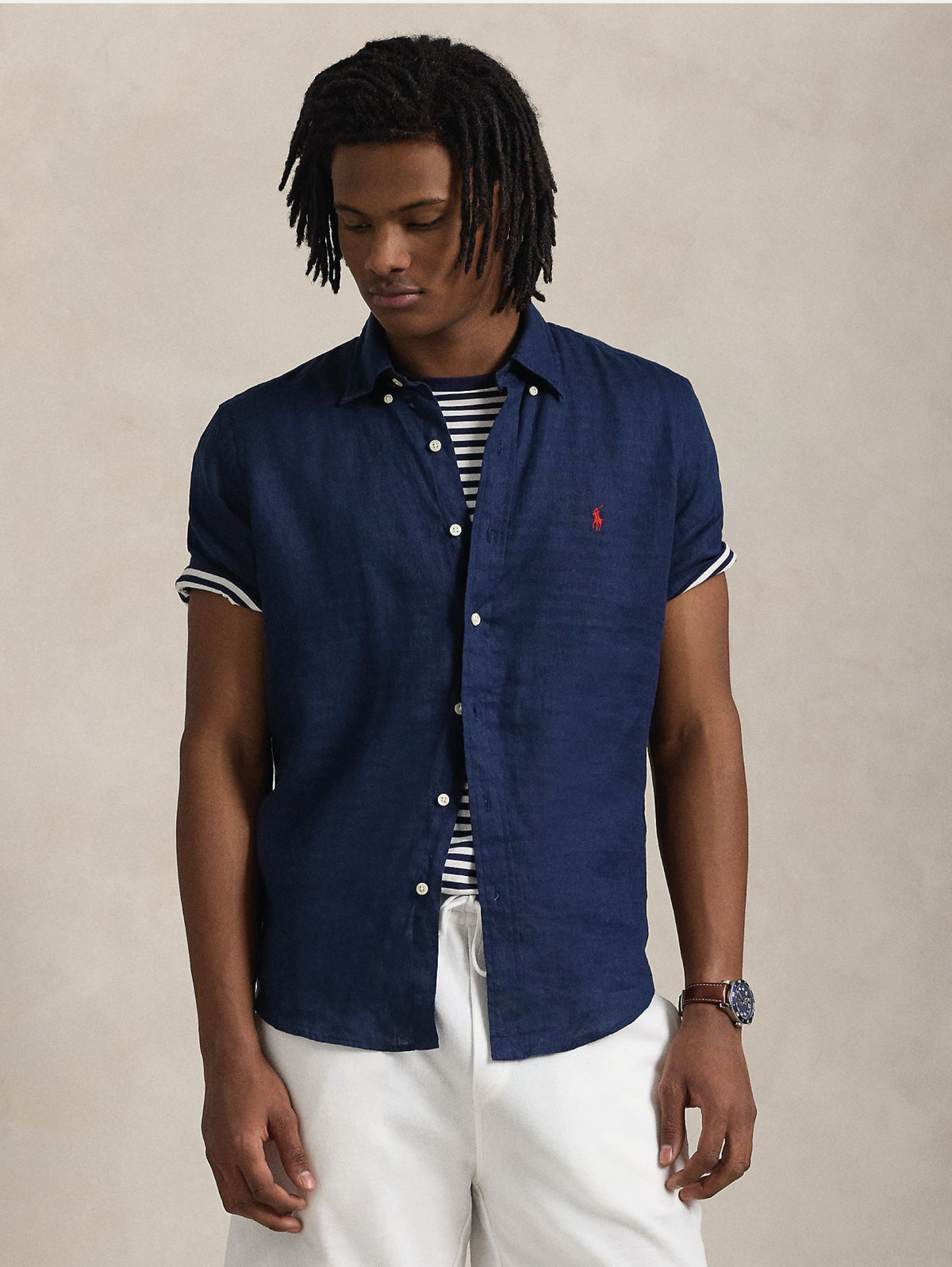 2026 New Arrival Camicia in Lino Maniche Corte Blu