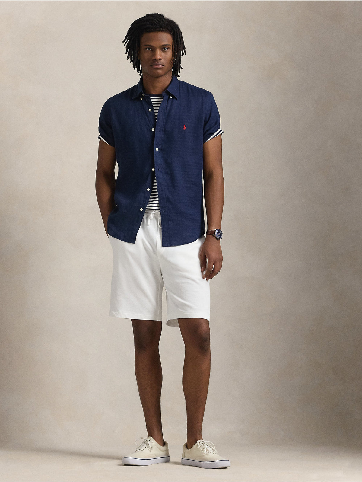 2026 New Arrival Camicia in Lino Maniche Corte Blu