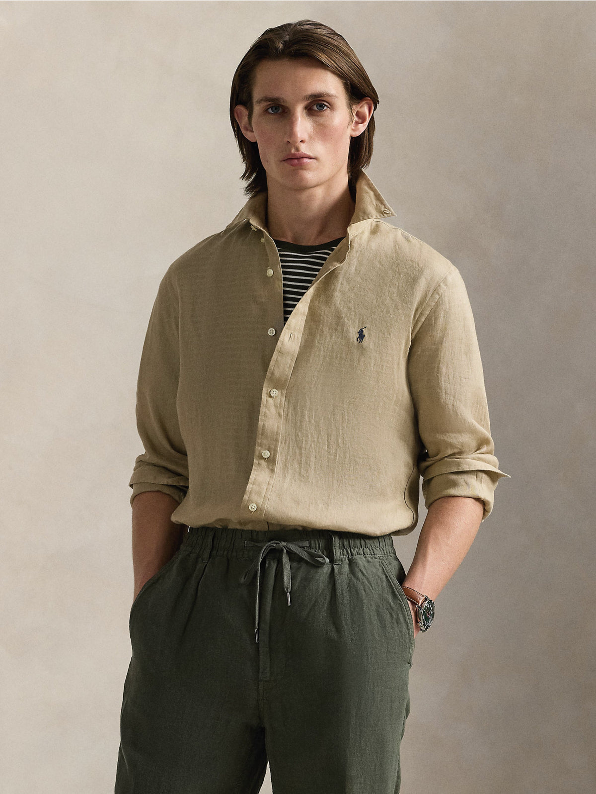 2026 New Arrival Camicia in Lino Slim Fit Beige