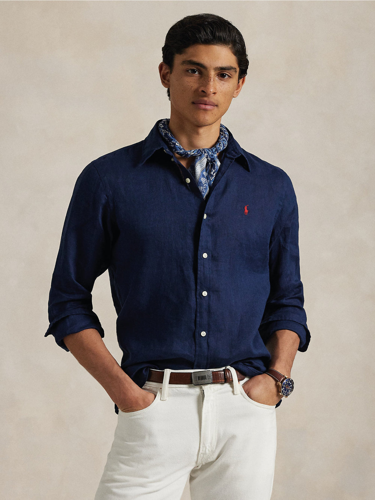 2026 New Arrival Camicia in Lino Slim Fit Rosa Blu
