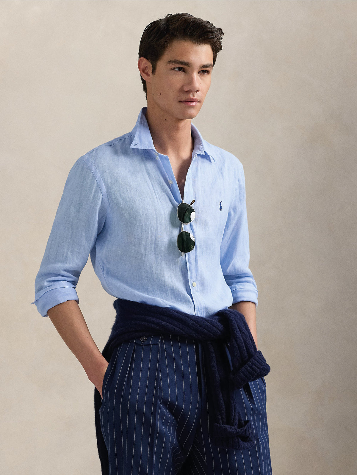 2026 New Arrival Camicia in Lino Slim Fit Celeste