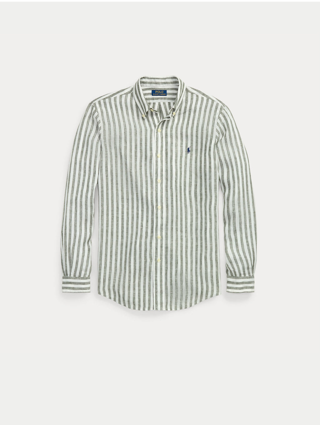 2026 New Arrival Camicia in Lino a Righe Larghe Custom Fit Verde/Bianco