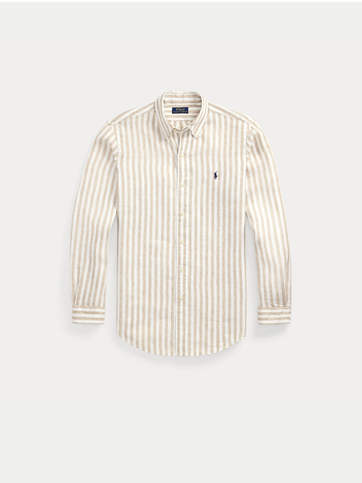 2026 New Arrival Camicia in Lino a Righe Larghe Custom Fit Beige/Bianco