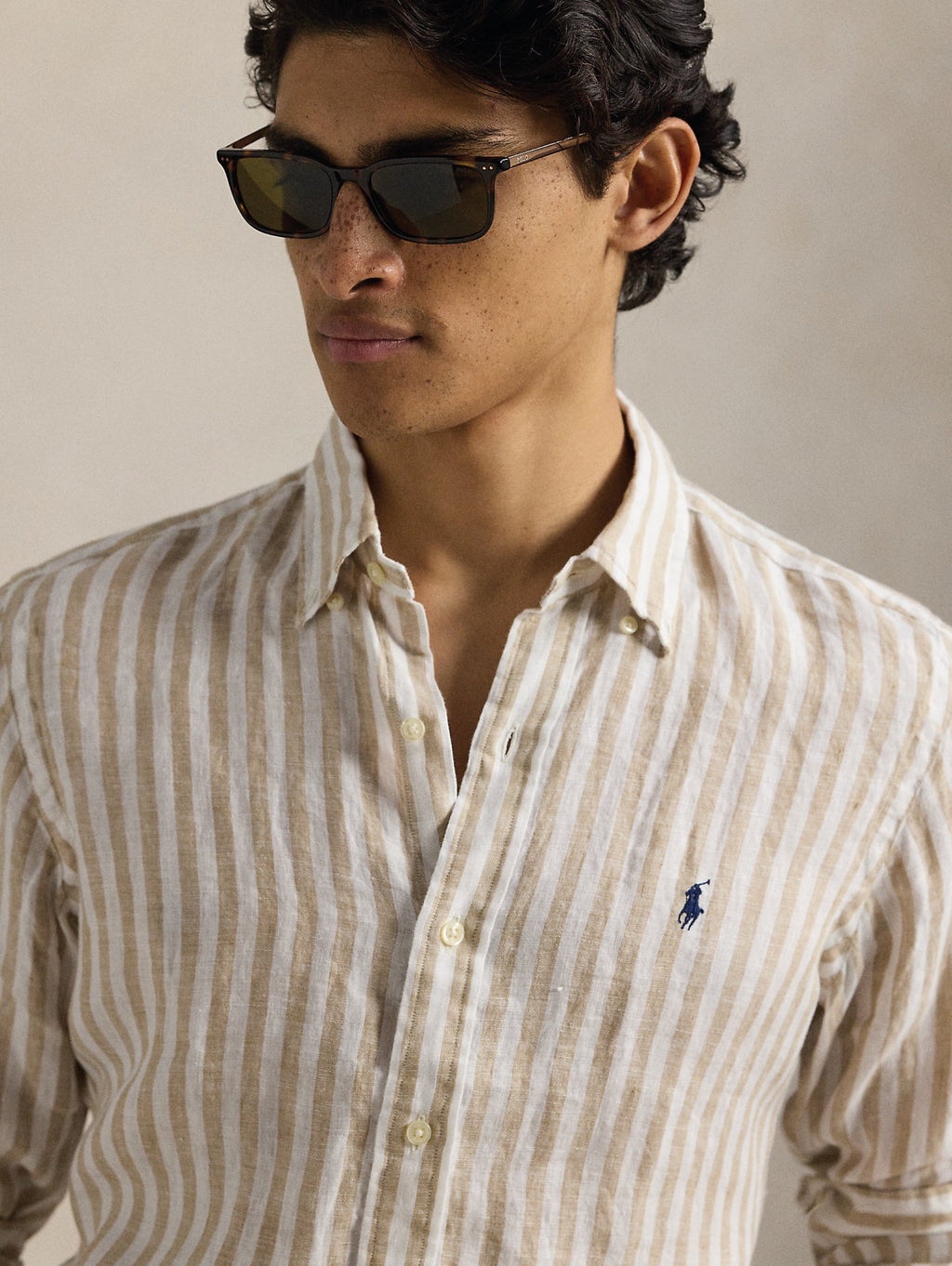 2026 New Arrival Camicia in Lino a Righe Larghe Custom Fit Beige/Bianco