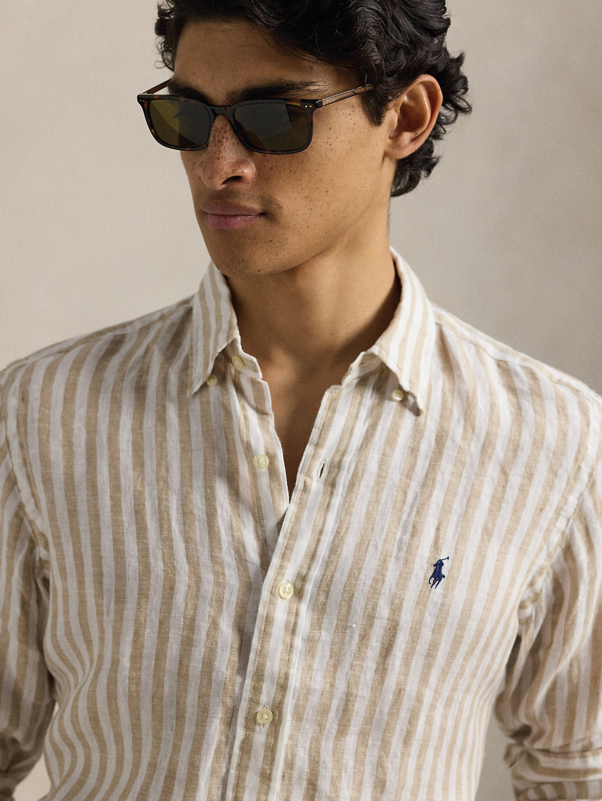 2026 New Arrival Camicia in Lino a Righe Larghe Custom Fit Beige/Bianco