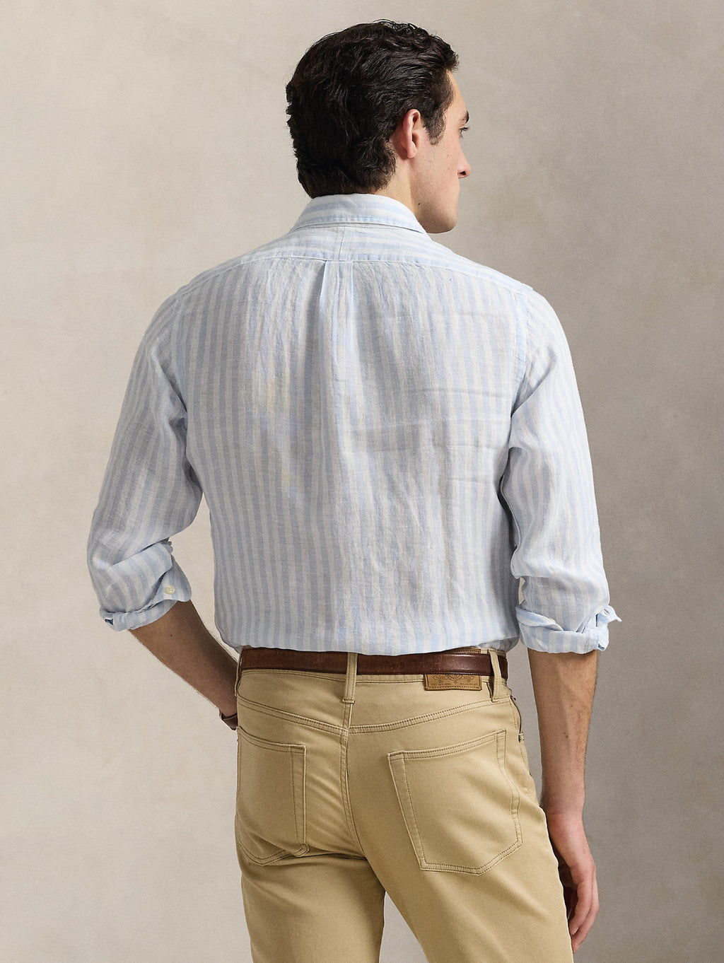 2026 New Arrival Camicia in Lino a Righe Larghe Custom Fit Celeste/Bianco