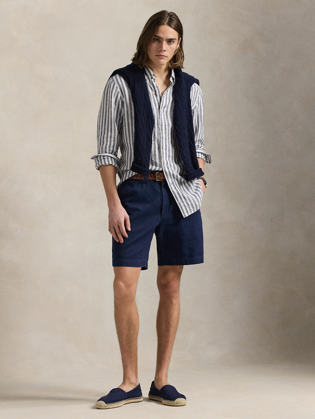 2026 New Arrival Camicia in Lino a Righe Larghe Custom Fit Blu/Bianco